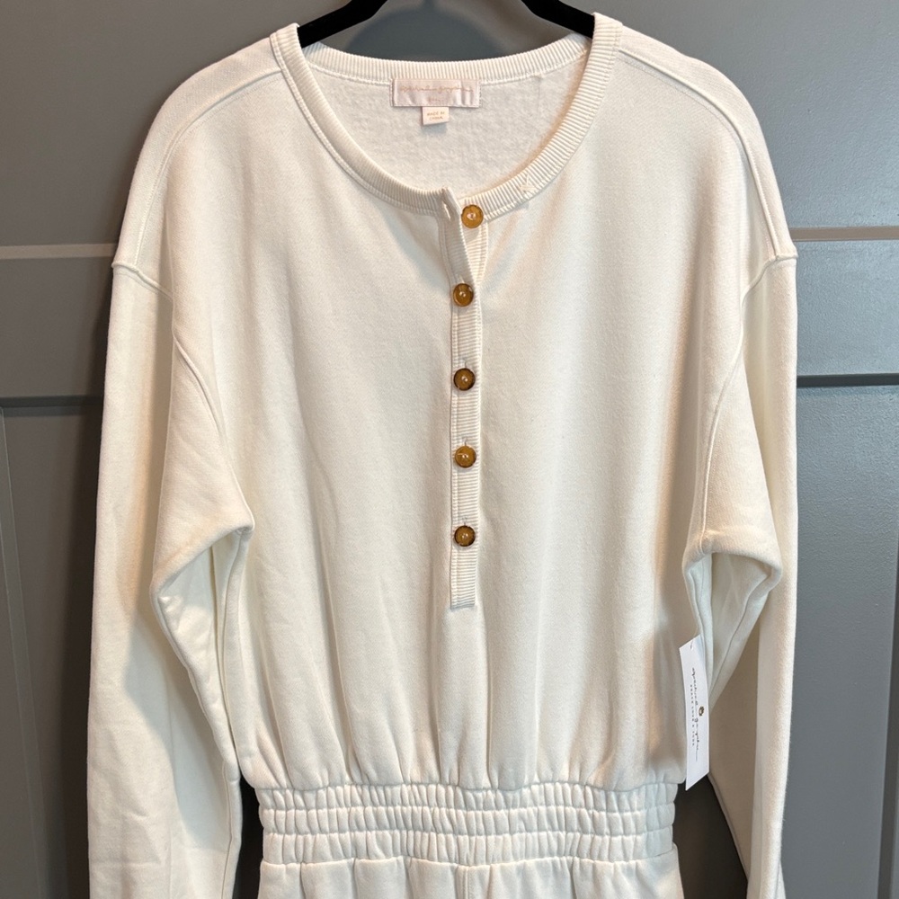 NWT Spiritual gangster cream Button-Down Long Sleeve henley sweatshirt jumpsuit